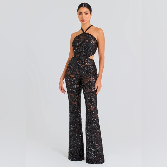 NADINE MERABI Pants - NWT Nadine Merabi black sequin Hallie jumpsuit